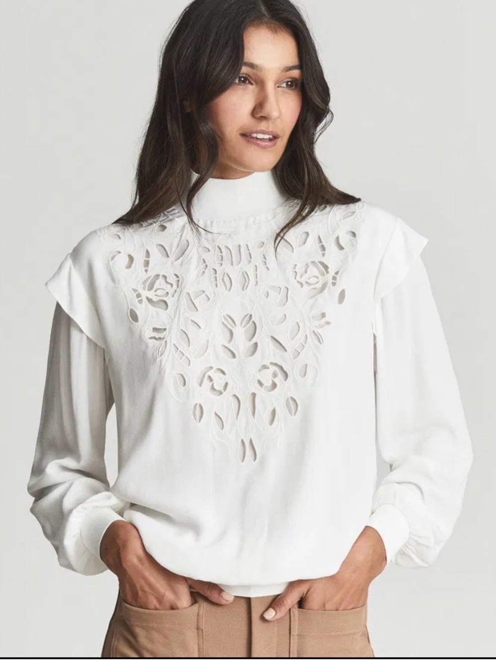 REISS Ivana Ivana Lace Crepe Top Size UK6/US4